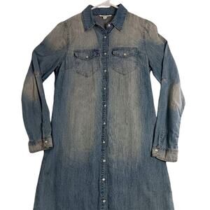 Buddy Basics Vintage Western Denim Dress M Blue Fade Pearl Snap Cowgirl Boho